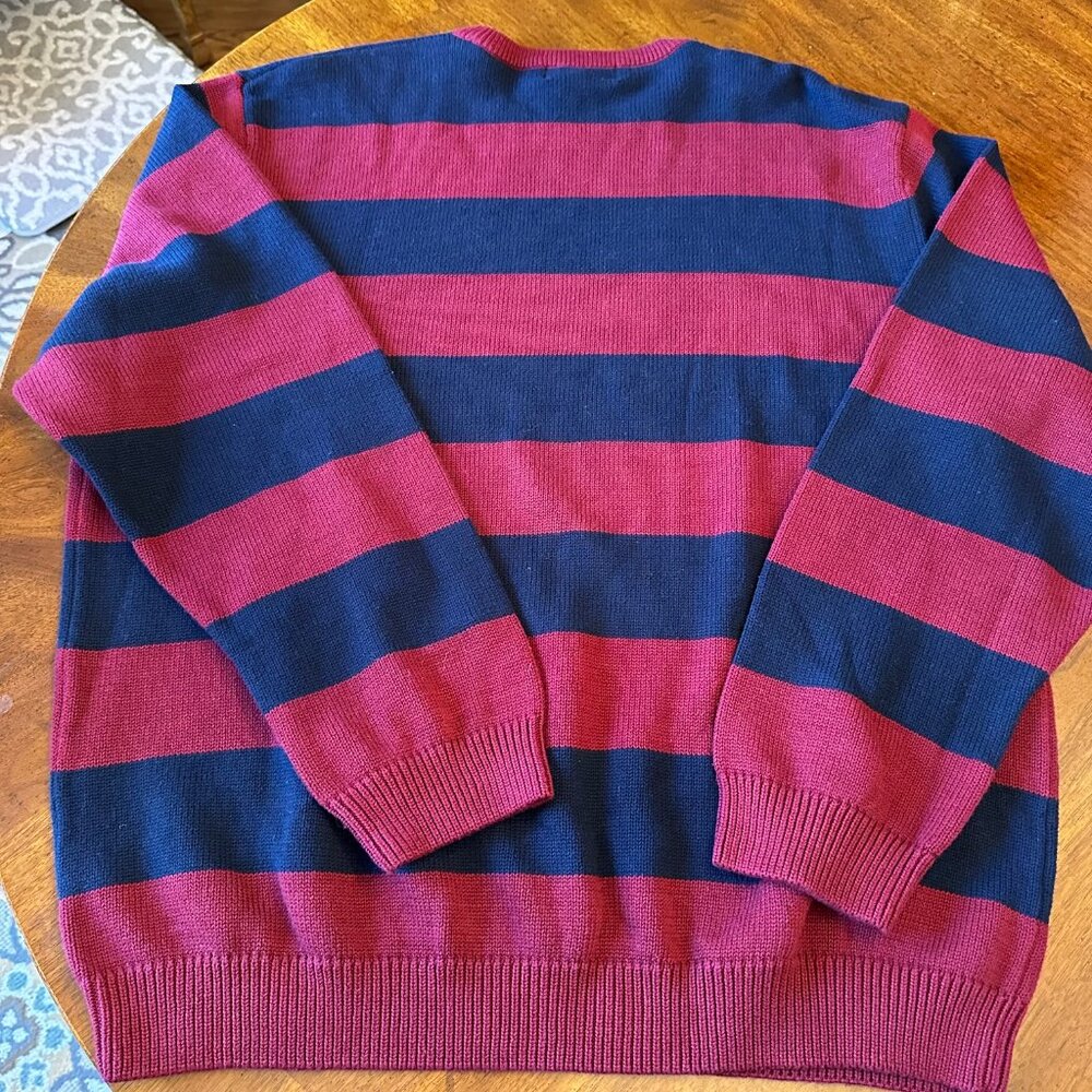 Chaps RL Mens XL Burgundy & Navy Crewneck Striped Sweater Cotton Preppy - Picture 6 of 9